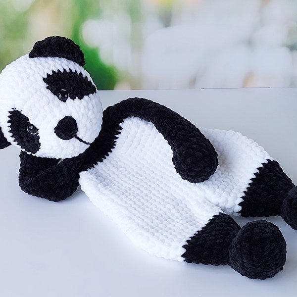 Pattern Crochet Animal Panda, Baby Panda Comforter, Crochet Snuggler Toys, Rag Doll Pattern, Amigurumi Panda Lovey, Tutorial in English. CM