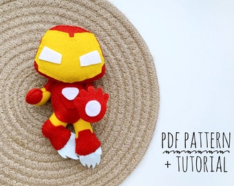 Superhéroe PDF patrón bebé Muñecos superhéroes Iron man fieltro Tutorial de costura patrón adornos FP