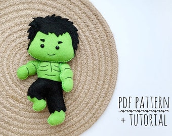 Patrón bebé superhéroe PDF Hulk Costura fieltro tutorial patrón muñeca FP