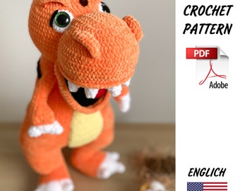 Patrón de Ganchillo Tiranosaurio/ Dyno de Peluche Divertido/ Diseño de Ganchillo PDF Dino/ Patrón Amigurumi