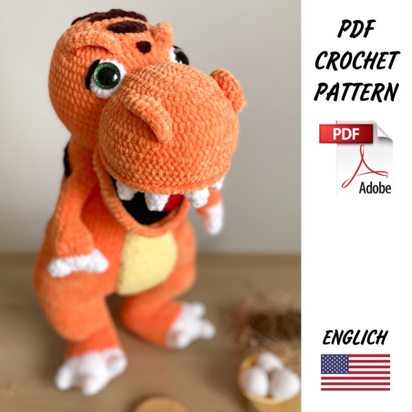 Patrón de Ganchillo Tiranosaurio/ Dyno de Peluche Divertido/ Diseño de Ganchillo PDF Dino/ Patrón Amigurumi