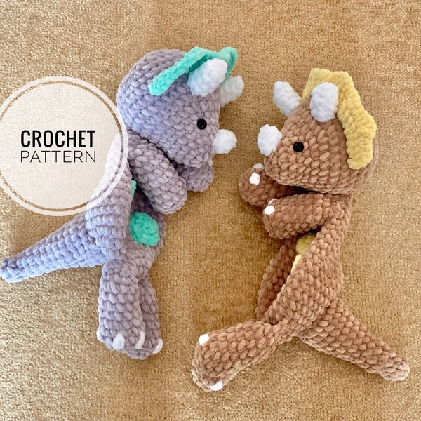 Crochet dinosaur lovey pattern Triceratops crochet pattern Crochet comforter pattern Crochet snuggler pattern CT