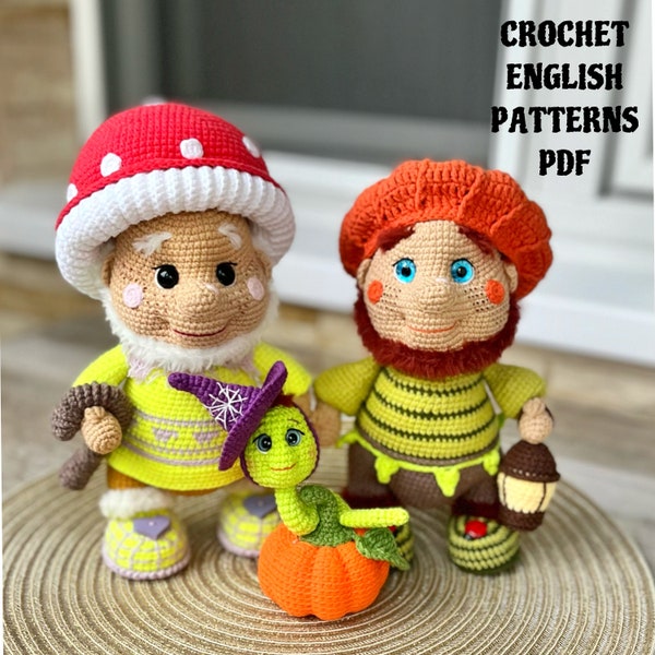 Crochet Halloween gnomes patterns / Amigurumi mushroom pattern / Crochet Pumpkin gnome / English PDF pattern