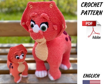 Crochet Pattern Triceratops Dinosaur/ Funny Plush Dyno/ Crochet Design PDF Dino/ Amigurumi Pattern