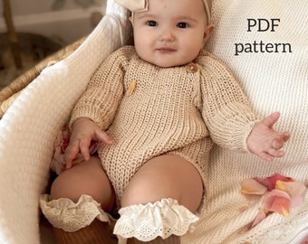 Knitting pattern baby Cozy romper, PDF, knit pattern bodysuit. BM