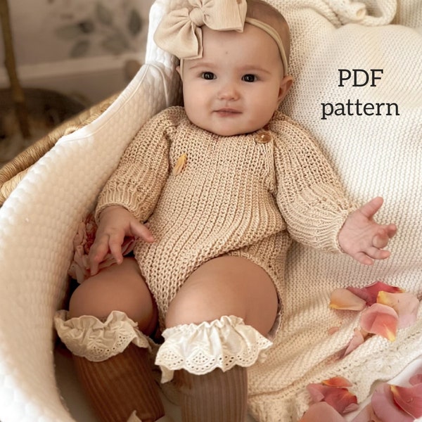 Knitting pattern baby Cozy romper, PDF, knit pattern bodysuit. BM