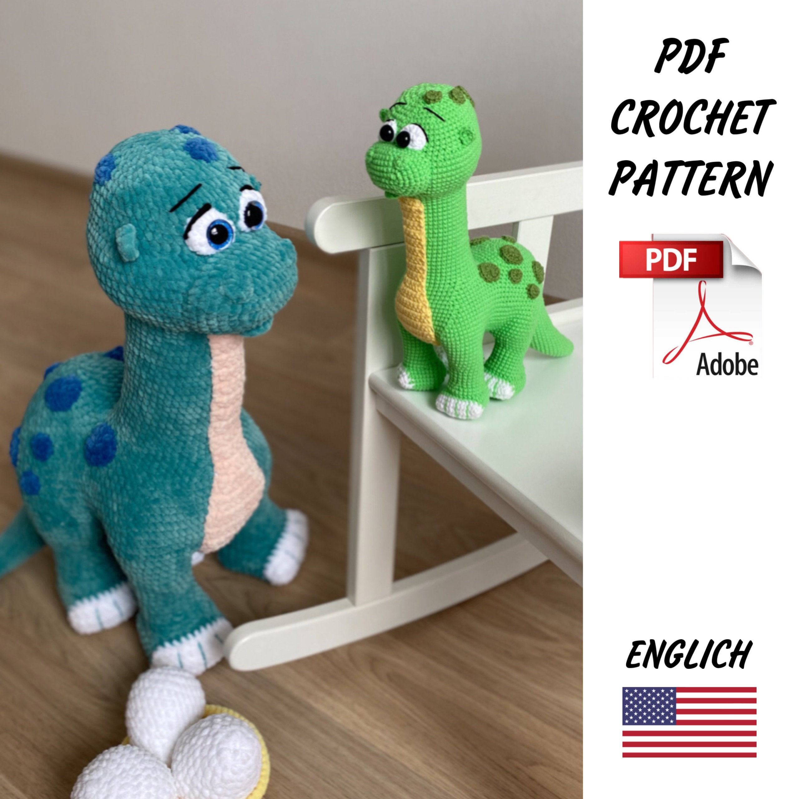 Crochet Pattern the Long Necked Dinosaur/ Funny Plush Dyno/ Crochet Design PDF  Dino 