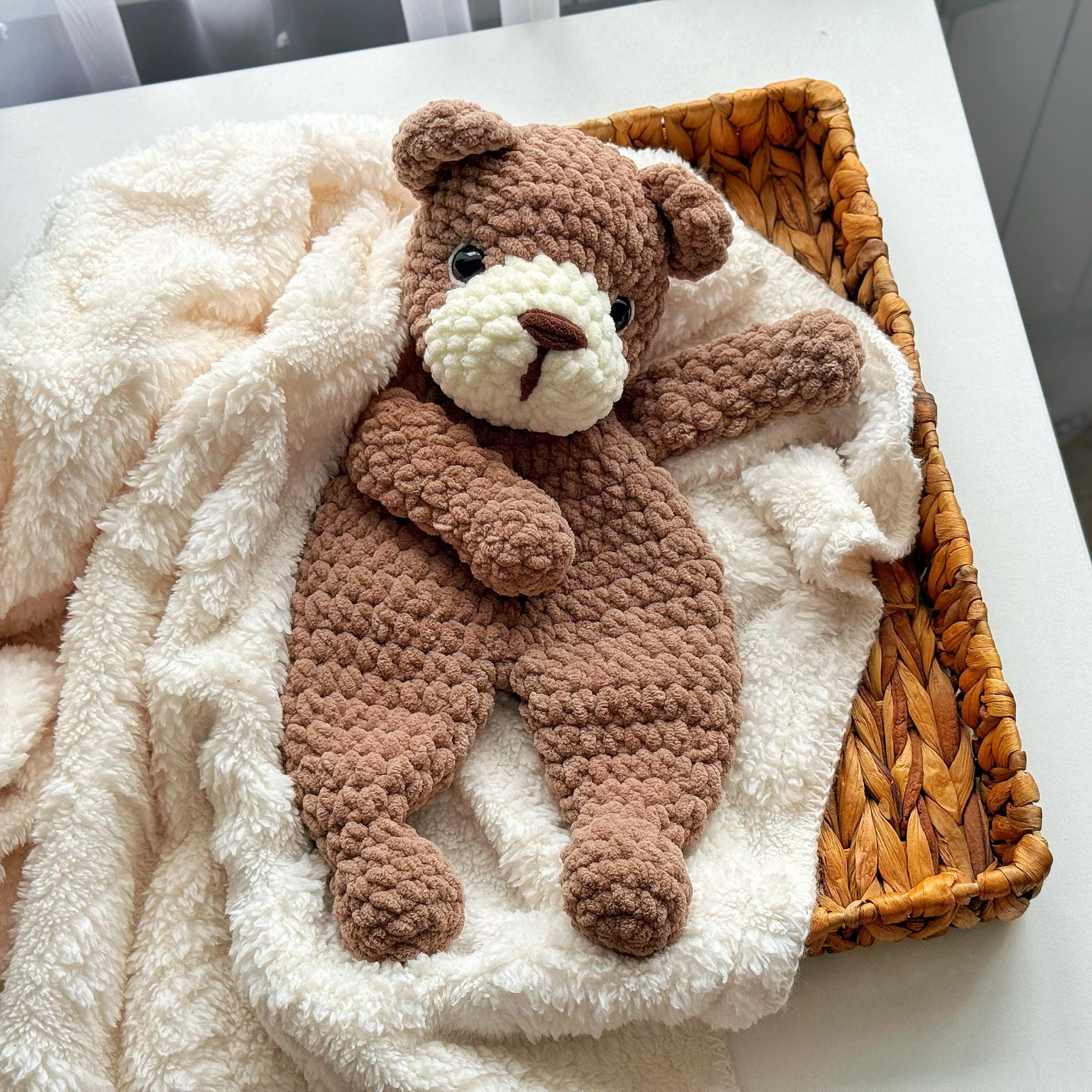 Brown Teddy Bear Blanket Crochet Pattern Crochet Bear Snuggler Pattern,  Baby Bear Lovey, Crochet Animal - Main Image