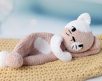 Comforter cat, Kitten lovey, Crochet doll snuggler, Pattern baby doll, Amigurumi lovey pattern, Crochet cat pattern, Cat tutorial. CM