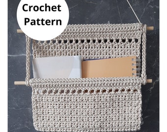 Crochet wall  hanging basket pattern , Boho Book Nook Crochet Pattern, Magazine Holder,  Mail Holder, Crochet home décor pattern , JB
