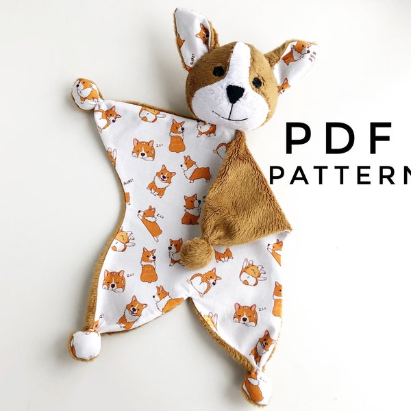 Pdf baby lovey sewing pattern,  corgi dog lovey sewing pattern, plush puppy lovey pdf, stuff dog for baby pdf, baby toy pattern XMD