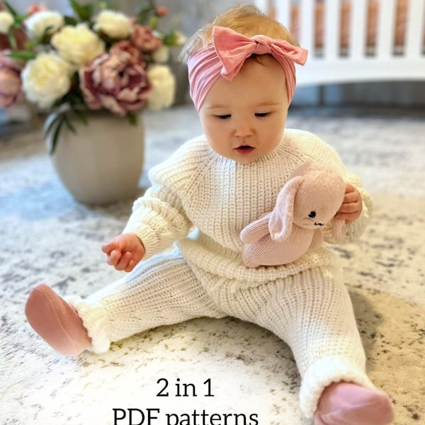 KNITTING PATTERNS for babies, knitting patterns set, knit pattern baby pants, knit pattern jumper, knit baby sweater, newborn knit. BM