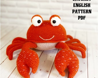 Crochet red crab pattern , Amigurumi ocean , English PDF pattern , Crochet Sea creature , Crab pattern tutorial