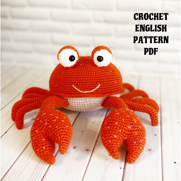 Gehäkelte rote Krabbe, Amigurumi Ozean, englische PDF Häkelanleitung , Meeresbewohner Häkelanleitung