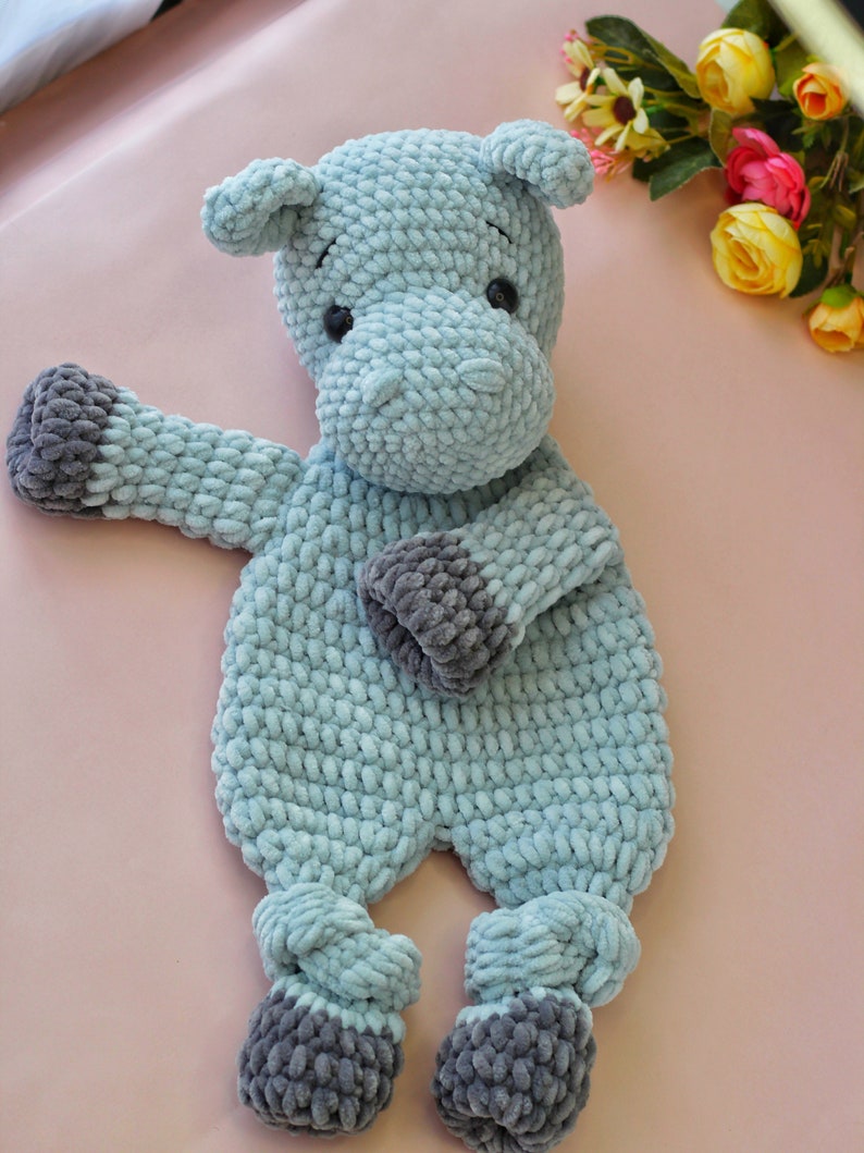 Hippo Snuggler Pattern, Hippo Baby Security Blanket, Crochet Animal, Hippo Crochet Pattern,Amigurumi Lovey, Crochet Tutorial in English, Ol image 2