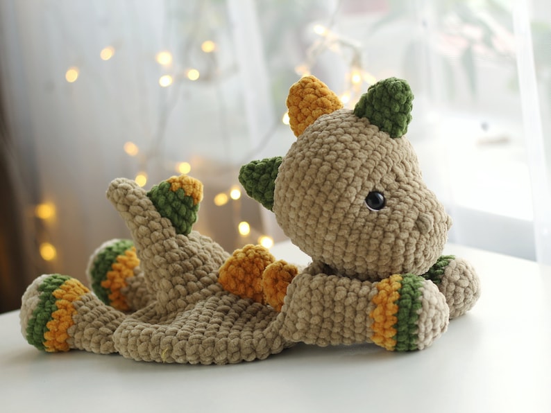 Dinosaur Comforter, Dinosaur lovey, Dinosaur pattern tutorial, Crochet lovey, Crochet dinosaur pattern,Amigurumi lovey pattern, Rag Doll, Ol image 1