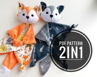 Pdf baby lovey blanket pattern, fox lovey pdf sewing pattern, wolf security blanket pdf pattern, baby comforter pattern, doudou pattern XMD
