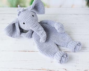 Pattern Crochet Animal, Baby Elephant Comforter, Crochet Snuggler Toys, Pattern Baby Doll, Amigurumi Elephant Lovey, Tutorial in English. CM