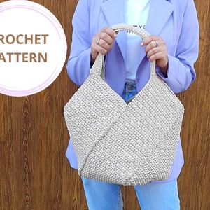 Crochet Tote Bag Pattern Large summer Beach Bag Grocery Bag Aesthetic Bag gift for mom DIY Shopping Bag Crochet patterns JB zdjęcie 1