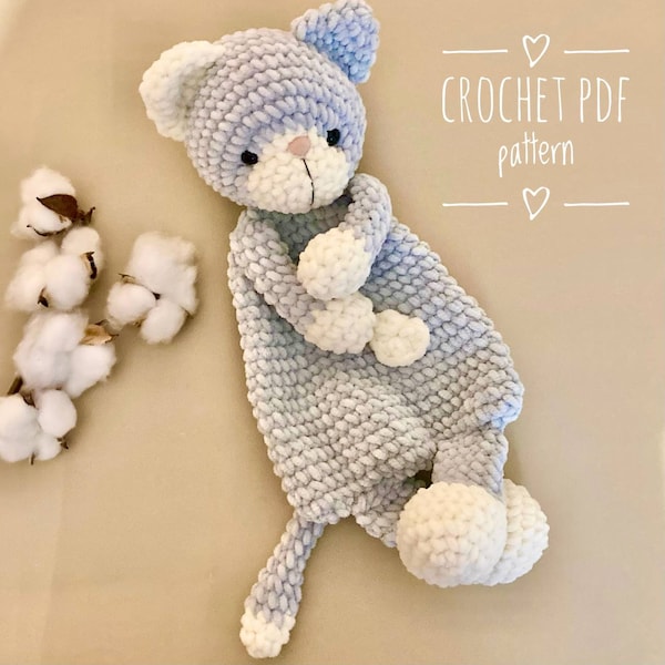 Crochet cat snuggler pattern  Crochet plush cat lovey pattern Crochet cuddler pattern Crochet comforter CT