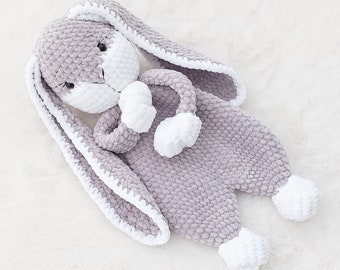 Modèle Crochet Animal, Baby Bunny Comforter, Crochet Snuggler Toys, Pattern Plushie Bunny, Amigurumi Bunny Lovey, Tutoriel PDF en anglais.