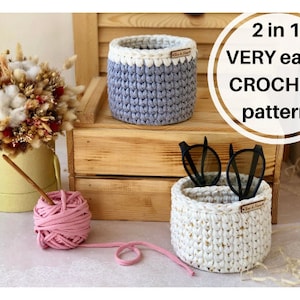 Very EASY DIY 2 in 1 Pattern Crochet basket and EyeGlass Holder Two Pairs, pdf and video small crochet basket and crochet Holder pattern CBD