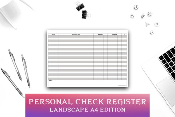 Personal Check Register Printable A4 Landscape Track - Etsy