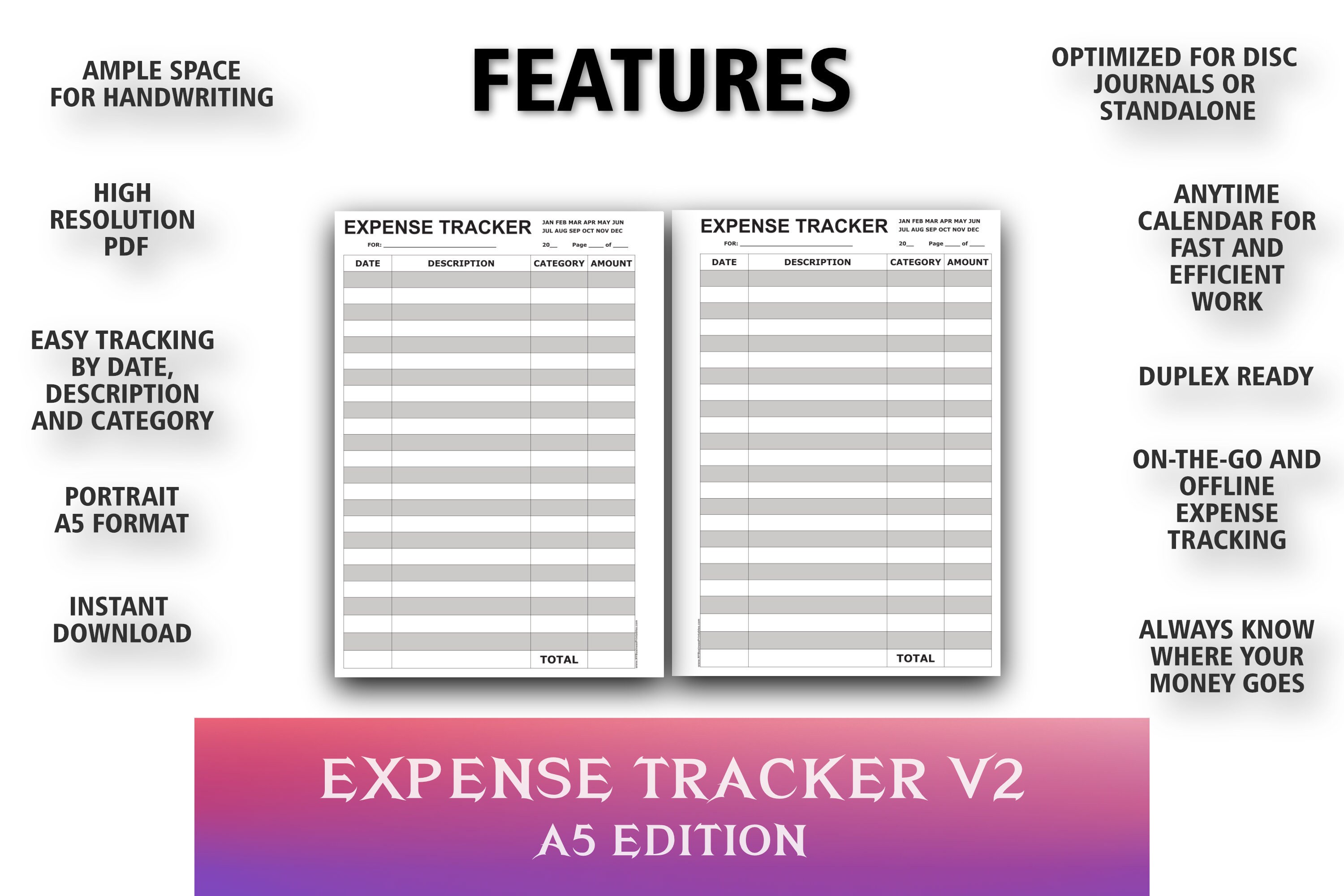 Expense Tracker V2 Printable, A5, Take Control of Finances. Do Not ...