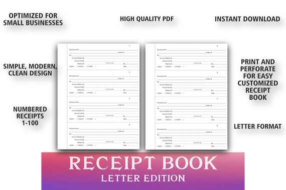 receipt book printable letter polish your small business etsy