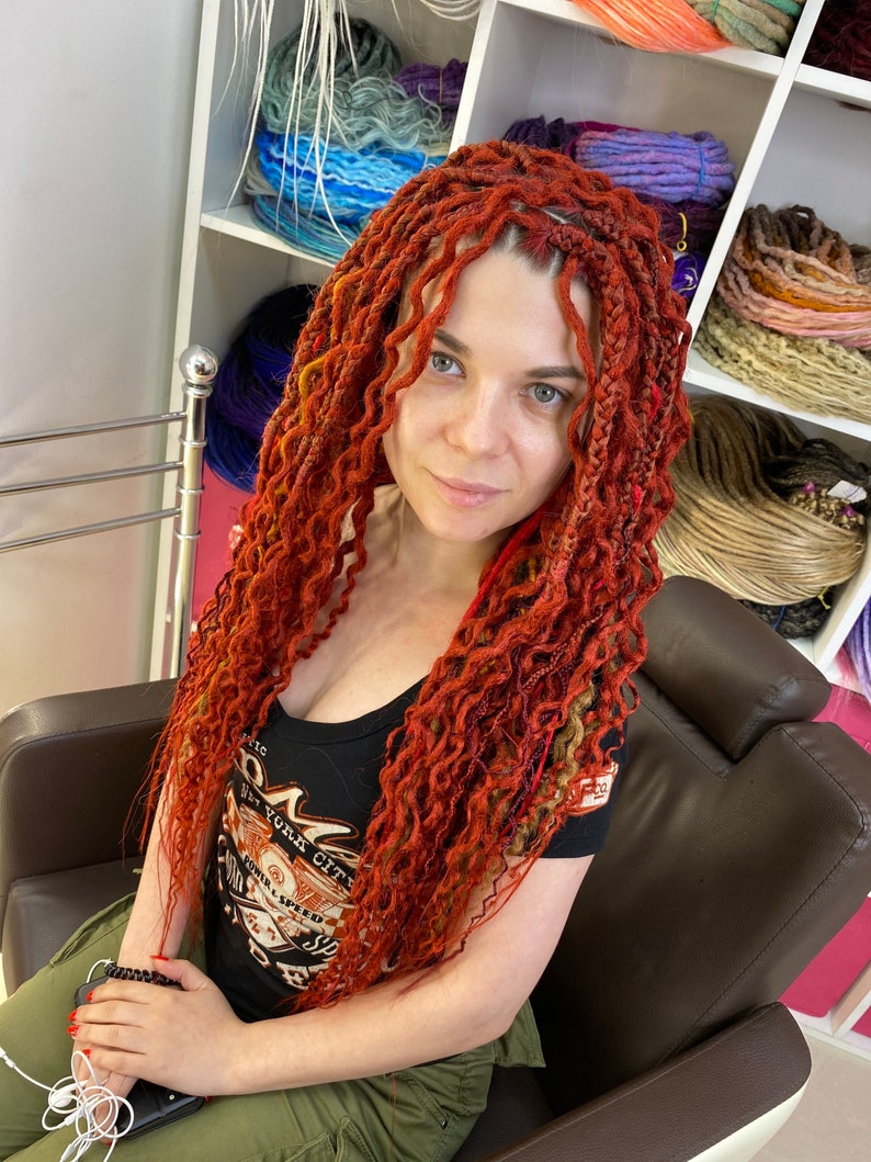 Dark Red and Ginger mix Soft Curly Wave Synthetic Dreads Etsy