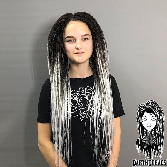 Synthetic Dreads Black White Ombre Crochet De Double Ended Etsy