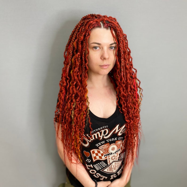 Dark Red and Ginger mix Soft Curly Wave Synthetic Dreads Etsy