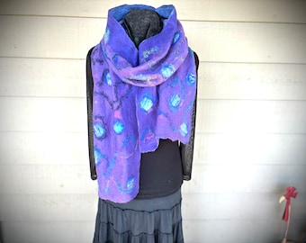 Nuno Felted & Wet Felted Blue Silk Scarf