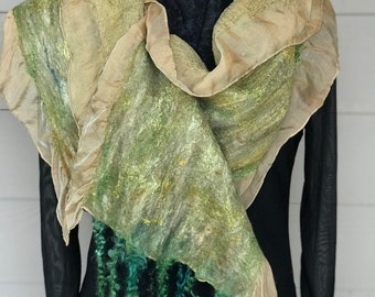 Iridescent Silk Chiffon Nuno Felted with Teeswater Locks