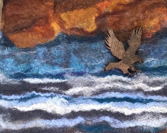 Mixed Media Tapestry titled Eagle Fishing