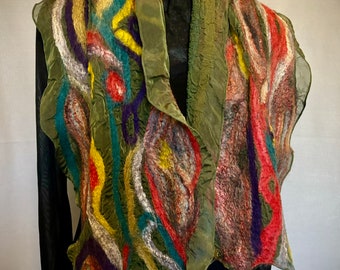 Olive Green Nuno Felted Scarf