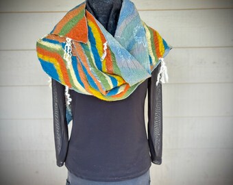 Curved Stripes of Fall Colors, Nuno Felted with Teeswater Locks