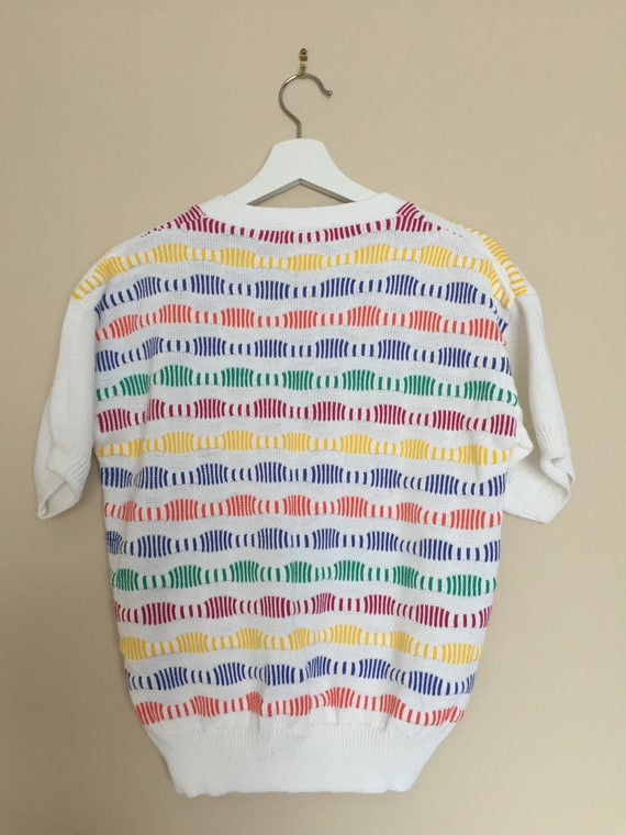 Vintage 1980s Short Sleeve Knit Rainbow Top - 80s… - image 3