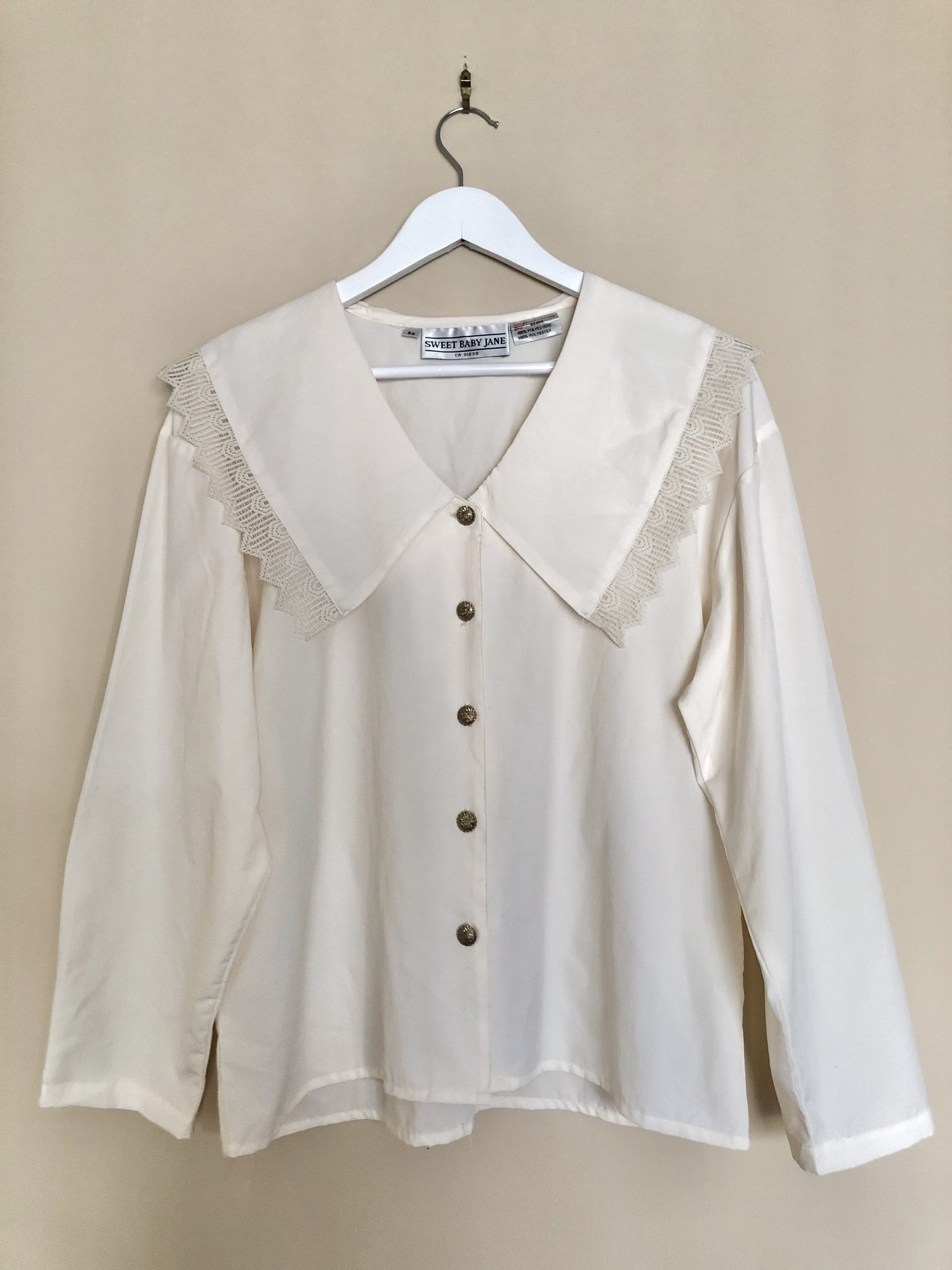 Vintage Sweet Baby Jane 1980s Cream Blouse With Peter Pan Lace Collar ...