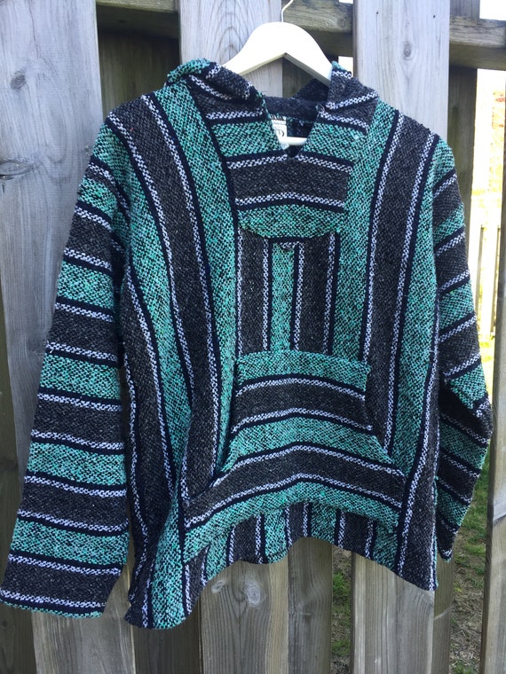 Vintage Baja Hoodie Mexican Woven Blanket Jacket -
