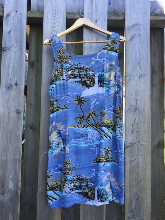 Vintage Blue Hawaiian Surf Style Summer Dress - Zi