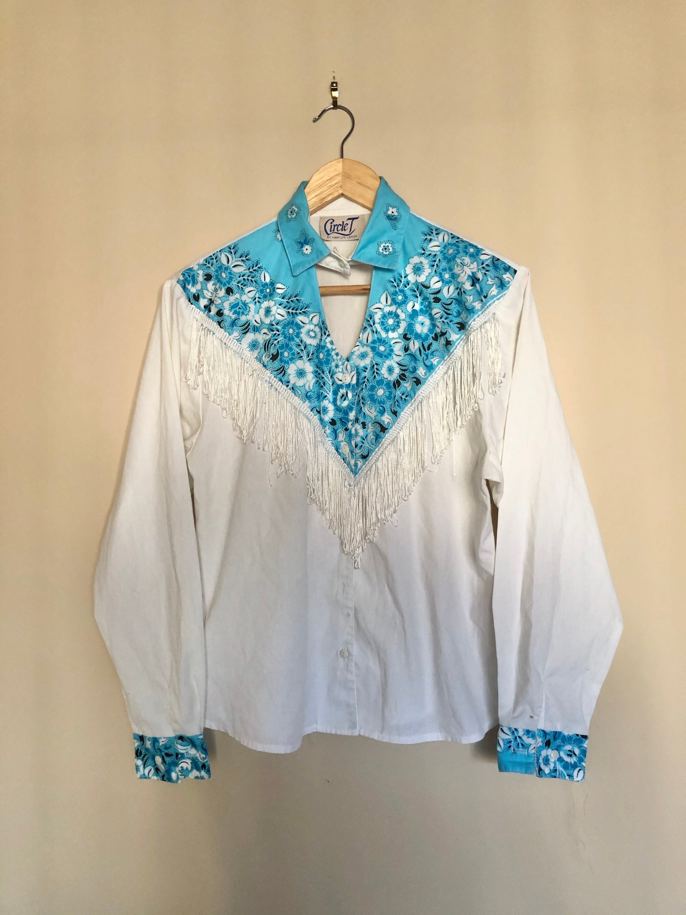 Vintage Women's Western Shirt White With Blue Paisley - Etsy