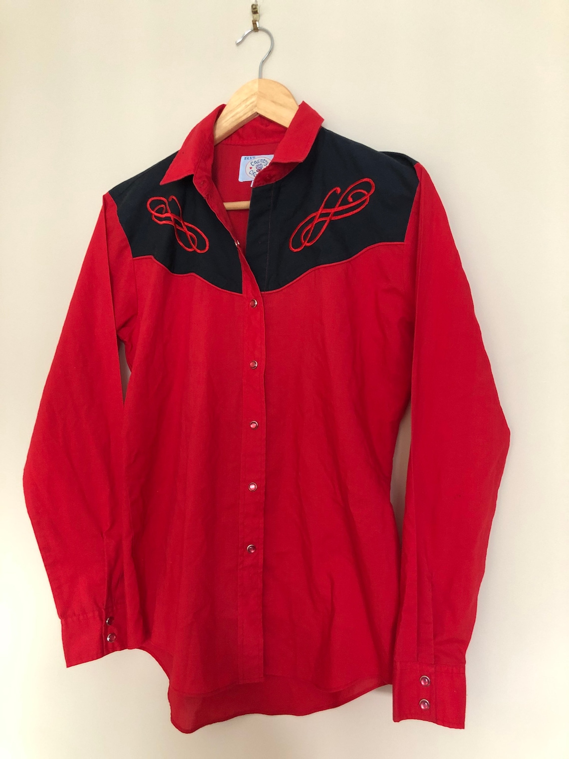Vintage Women's Western Shirt Red Piping and Filigree Etsy