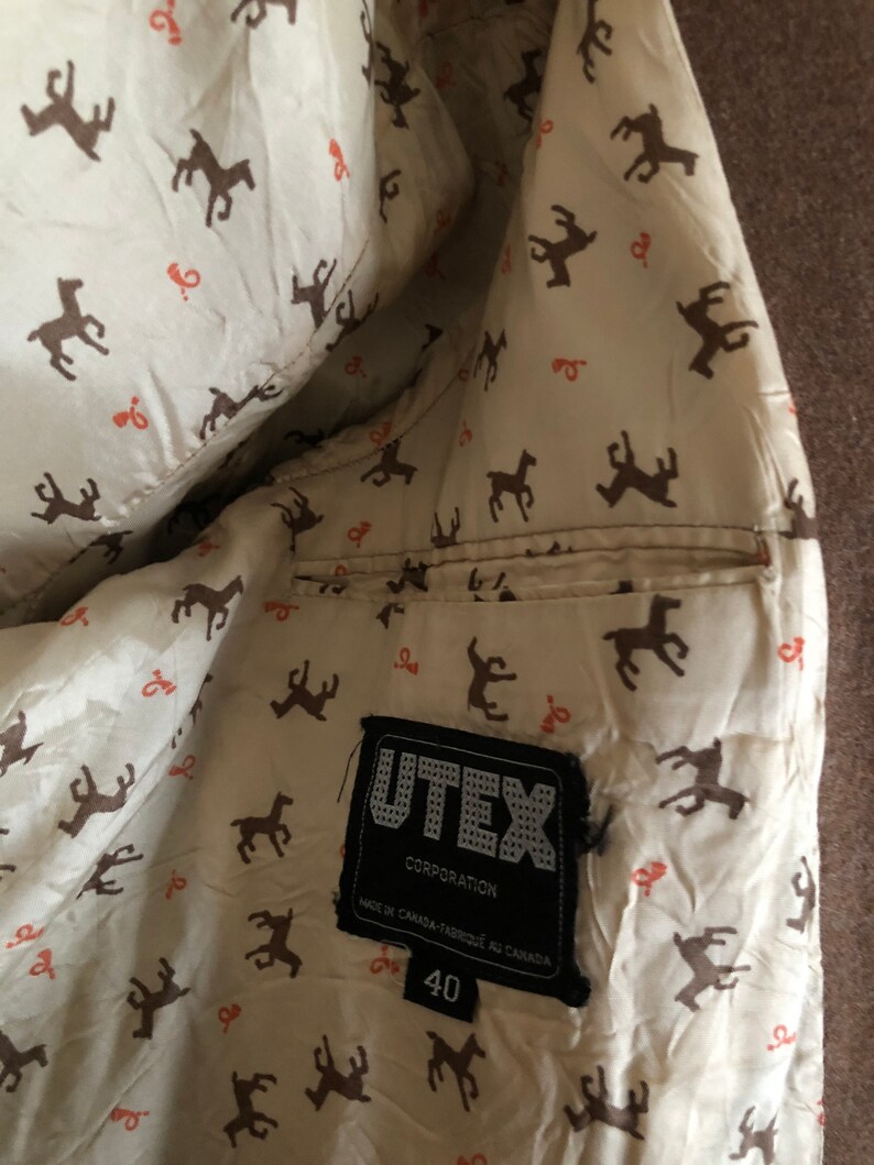 Vintage 1970s Men/'s Western or Military Style UTEX Wool Blazer with Horse Printed Lining