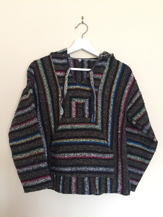 Vintage Baja Hoodie - Mexican Woven Blanket Jacke… - image 1