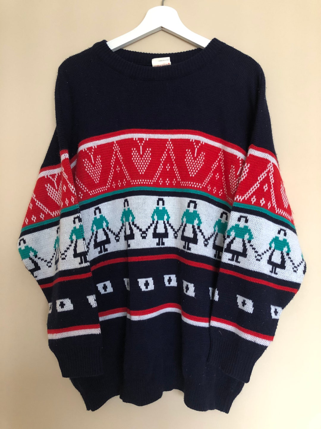 Cool Vintage 1980s Folk Art Sweater With Ladies Holding Hands and ...