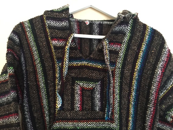 Vintage Baja Hoodie - Mexican Woven Blanket Jacke… - image 10