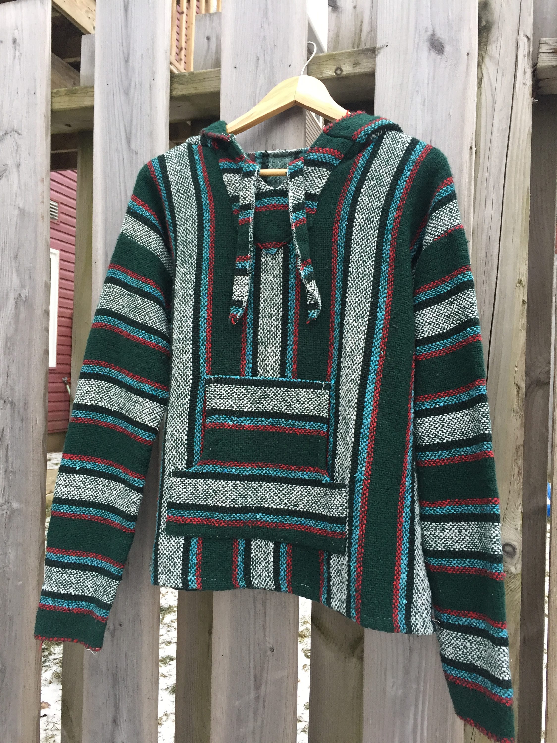 Vintage Baja Hoodie Mexican Woven Blanket Jacket No Tags Etsy