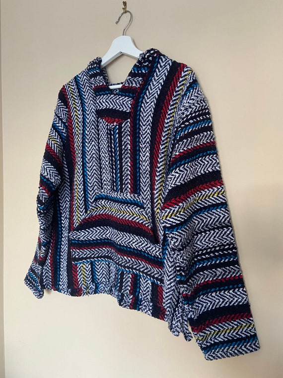 Vintage Baja Hoodie - Mexican Woven Blanket Jacke… - image 8
