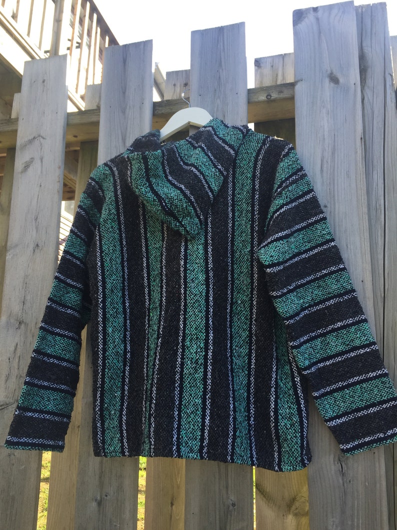Vintage Baja Hoodie Mexican Woven Blanket Jacket Frank's | Etsy